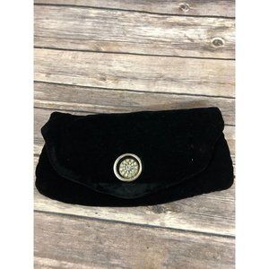 Vintage Black Velvet Clutch With Rhinestone Clasp Formal Handbags By G.D.K.